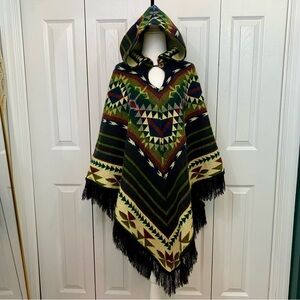 Indian Creations by Incas, Alpaca Hooded V-Shaped Poncho Aztec Style - Handmade